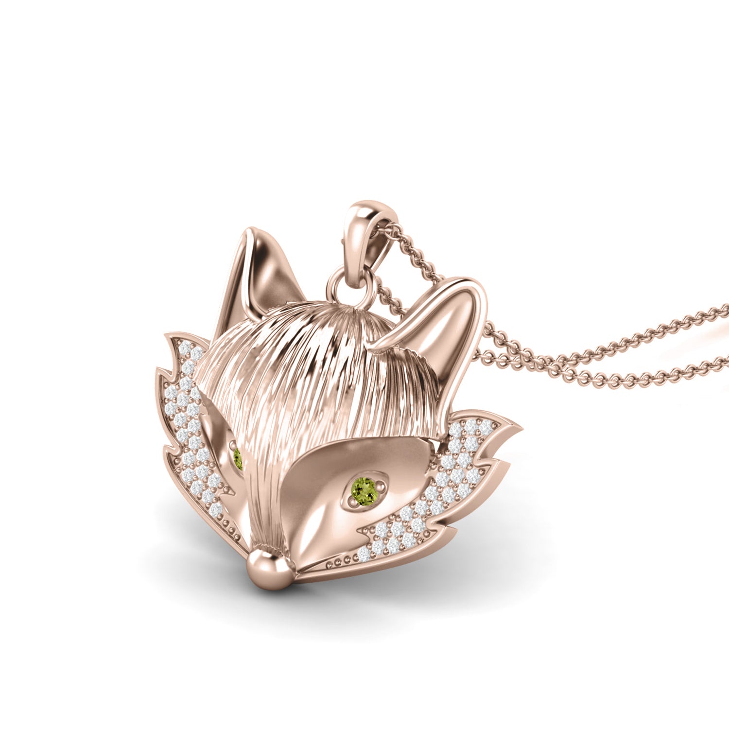 Fox Face Peridot Pendant - Sterling Silver
