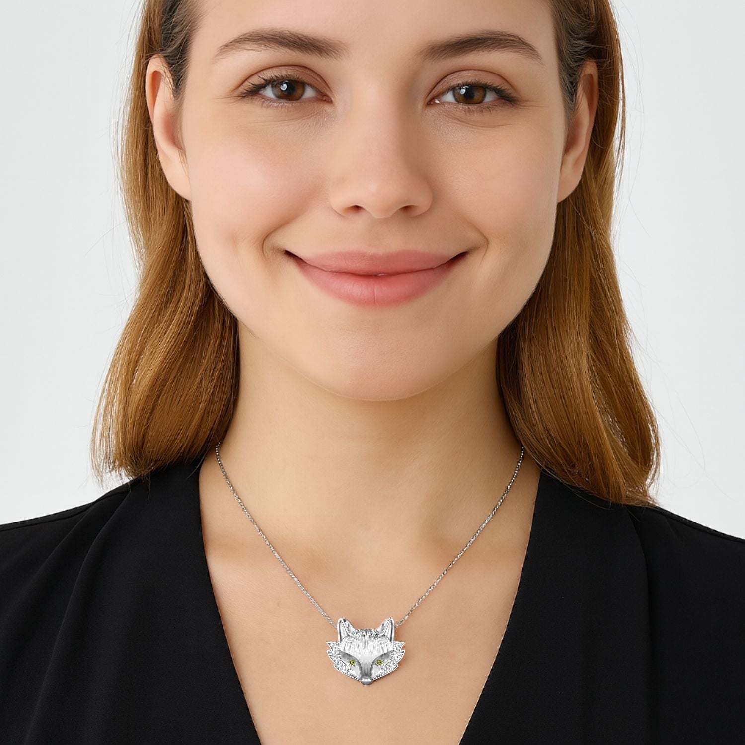 Fox Face Peridot Pendant - Sterling Silver