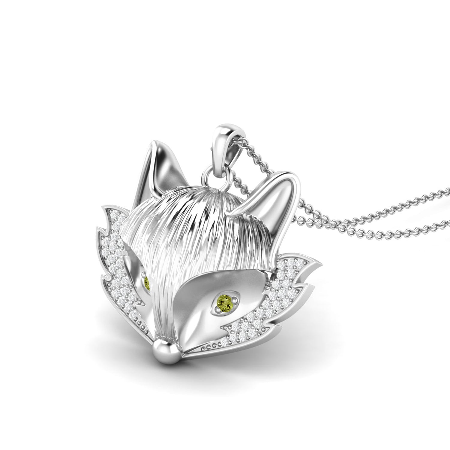 Fox Face Peridot Pendant - Sterling Silver