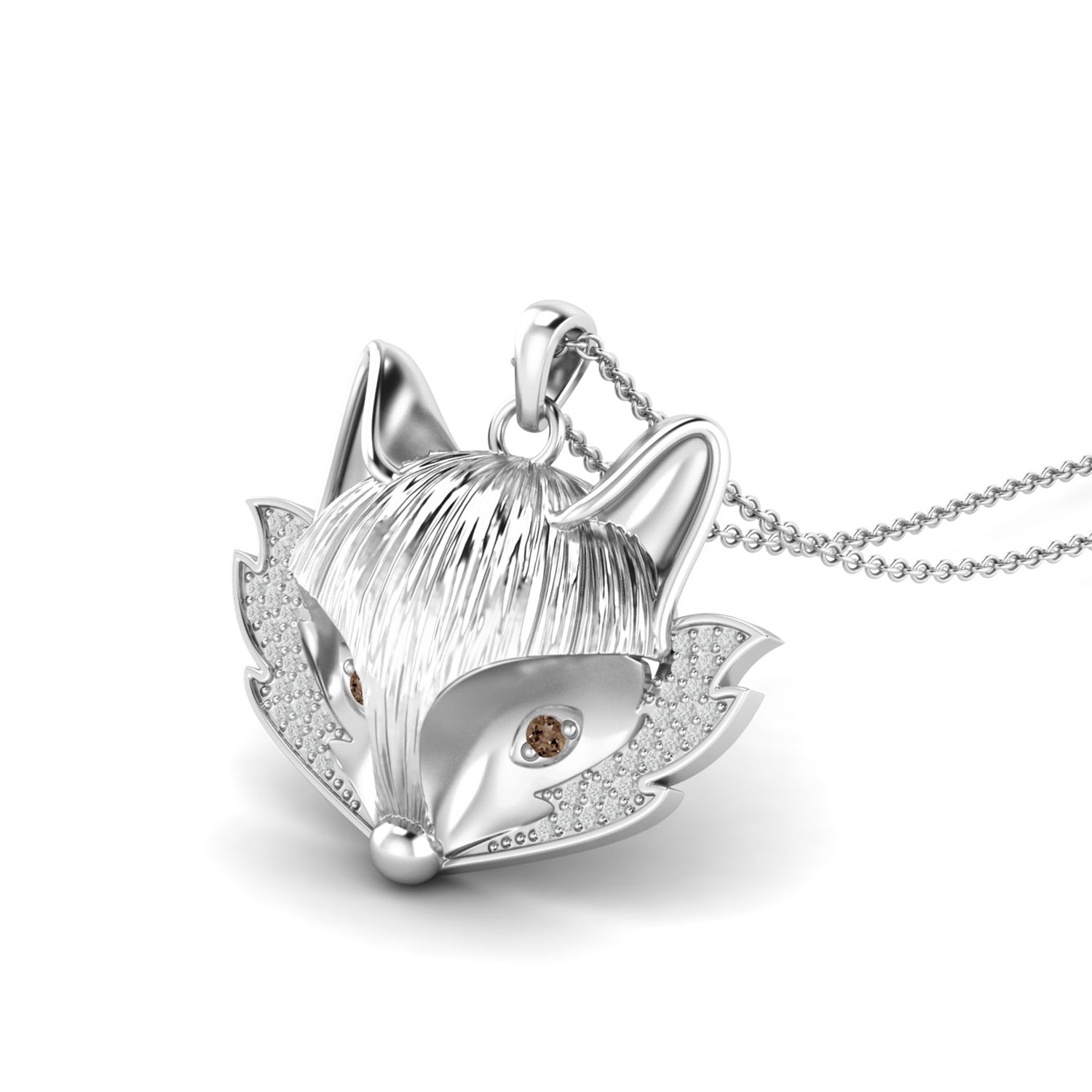 Fox Face Smoky Quartz Pendant - Sterling Silver