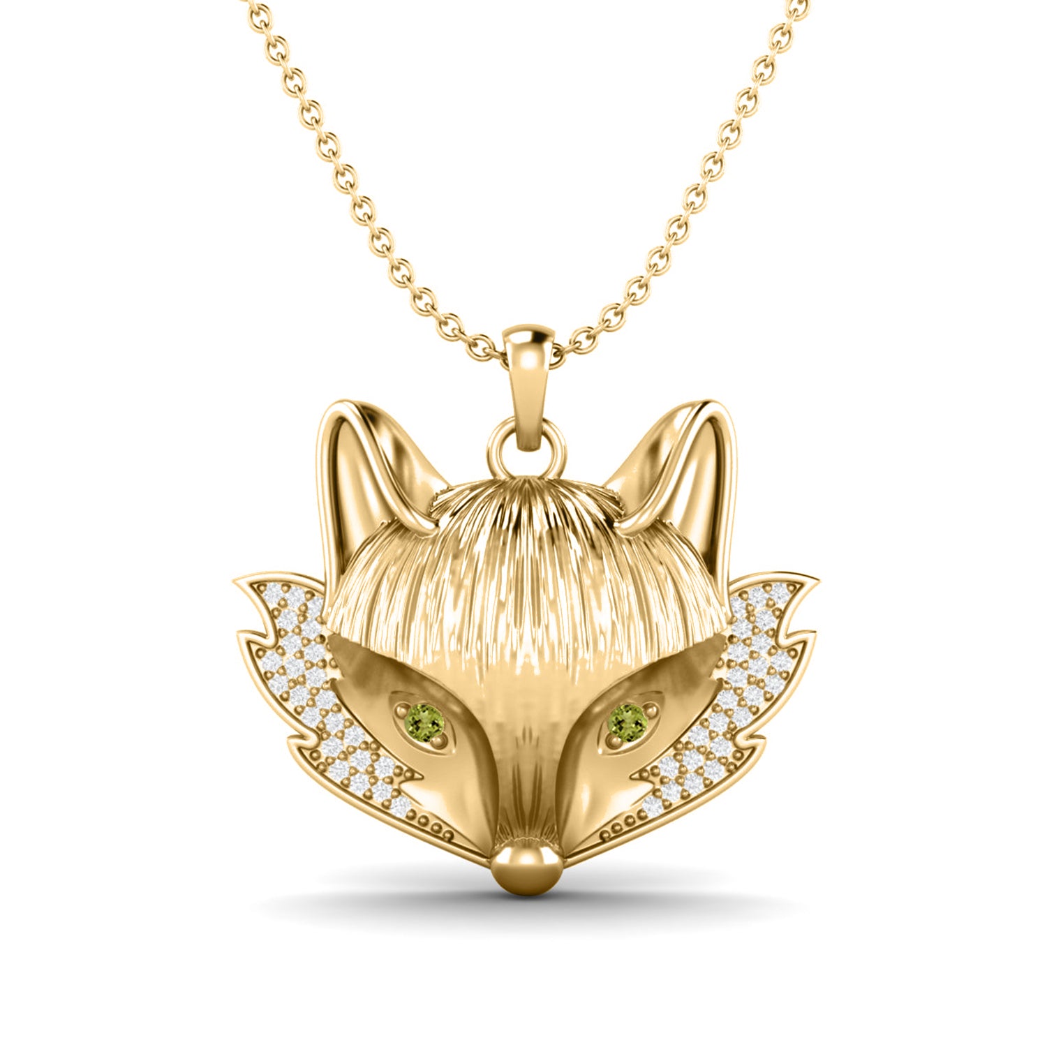 Fox Face Peridot Pendant - Sterling Silver