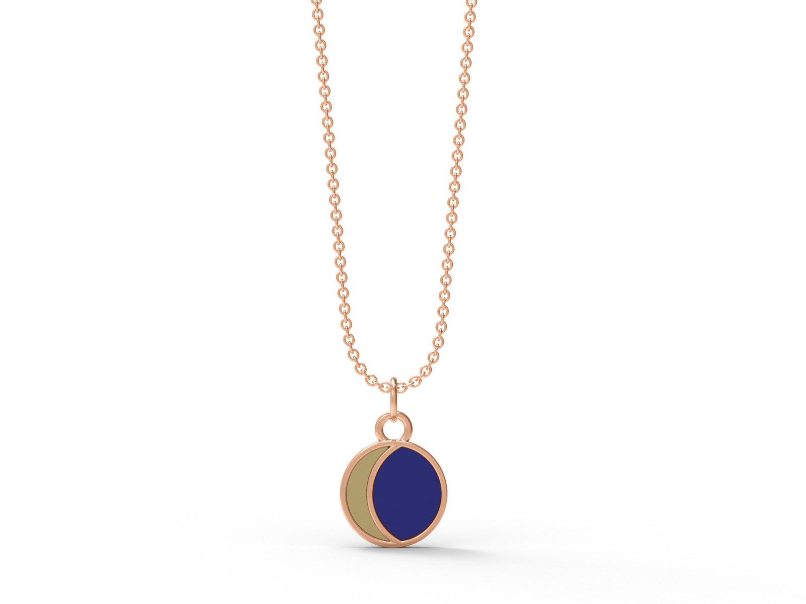 Half Moon Enamel Crescent Design Pendant - Sterling Silver