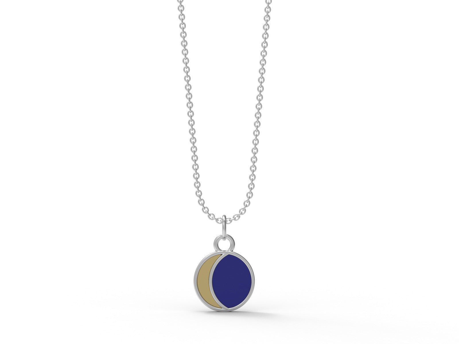Half Moon Enamel Crescent Design Pendant - Sterling Silver