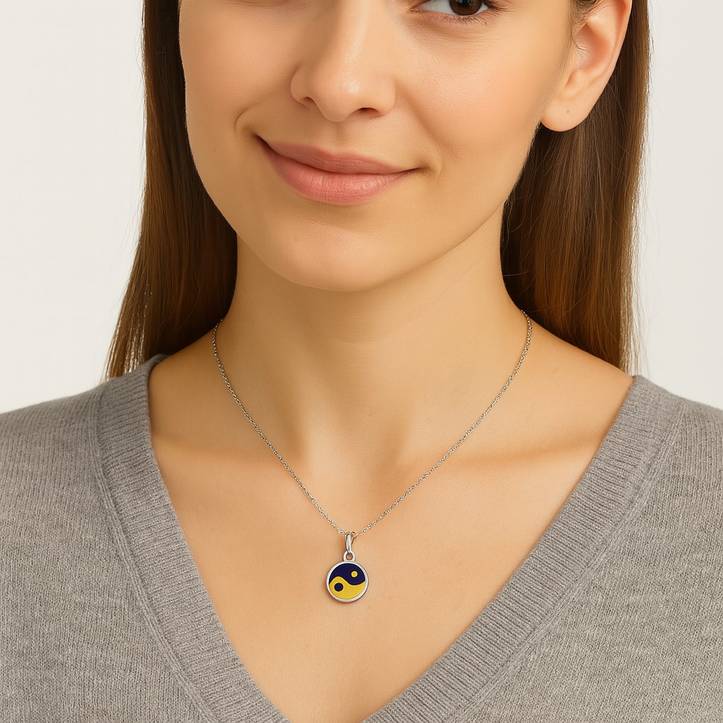 Yin Yang Enamel Symbolic Harmony Necklace - Sterling Silver