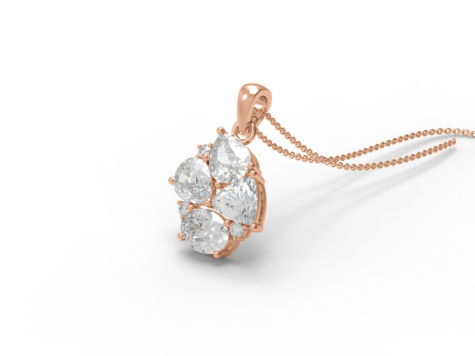 Moissanite Asymmetrical Floral Cluster Pendant - Sterling Silver