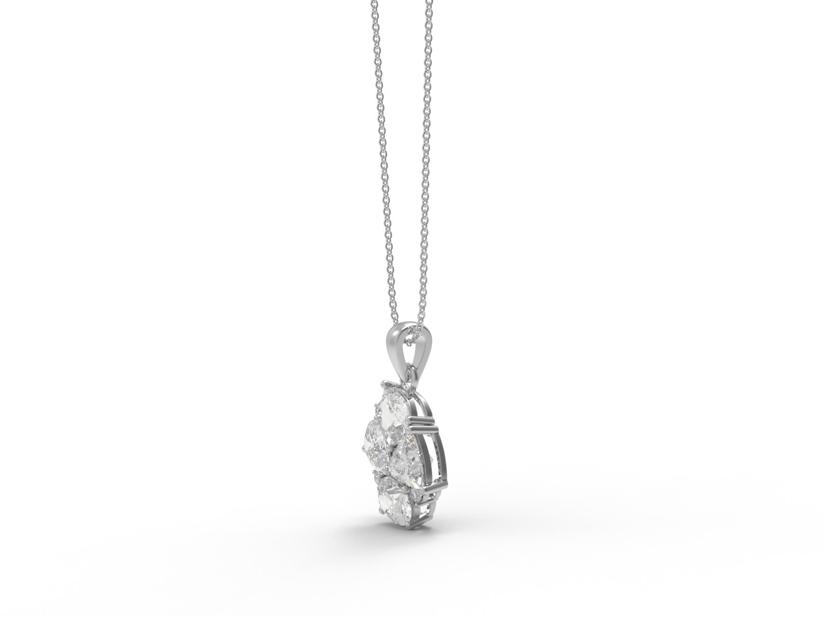 Moissanite Asymmetrical Floral Cluster Pendant - Sterling Silver