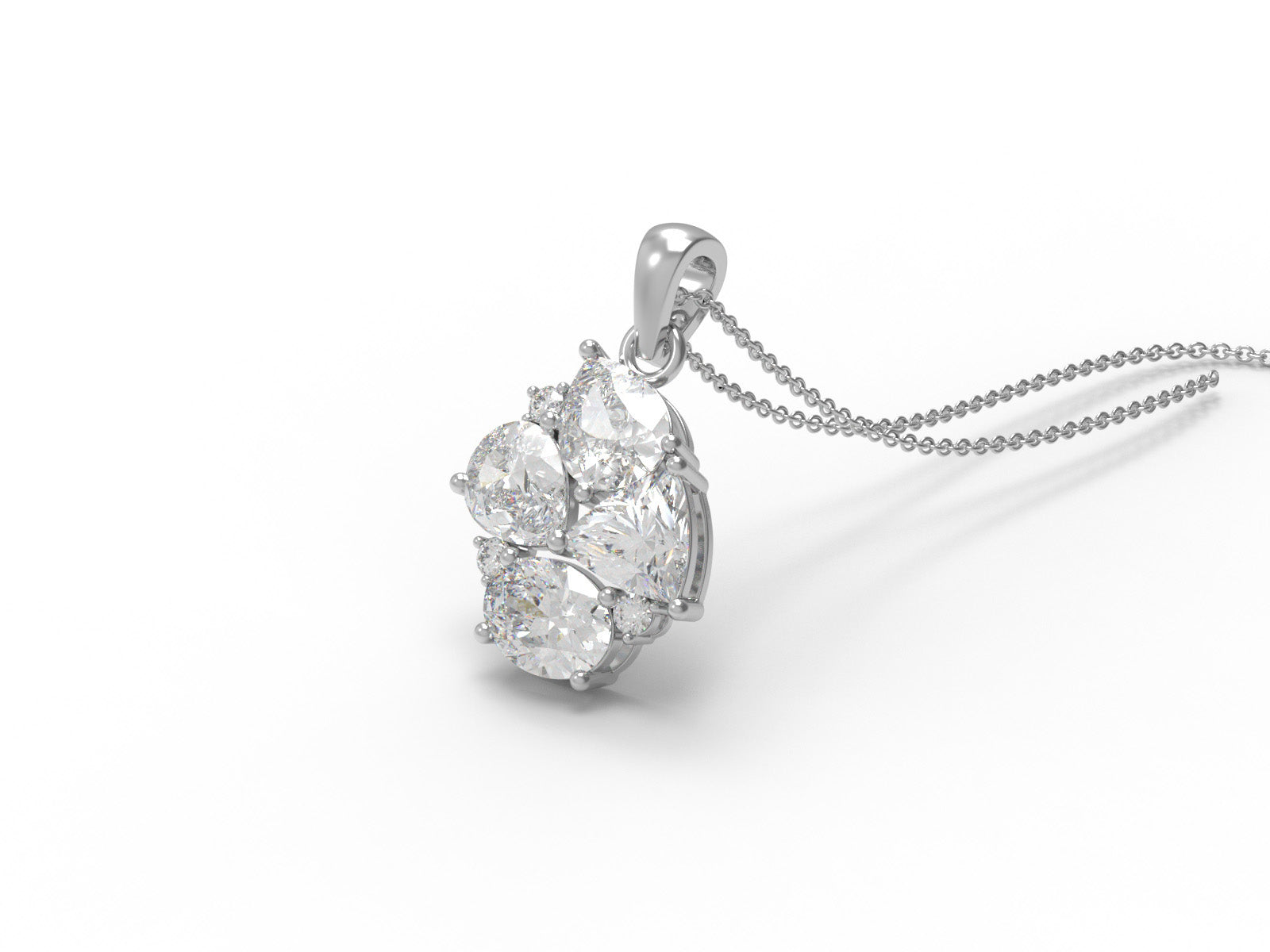 Moissanite Asymmetrical Floral Cluster Pendant - Sterling Silver