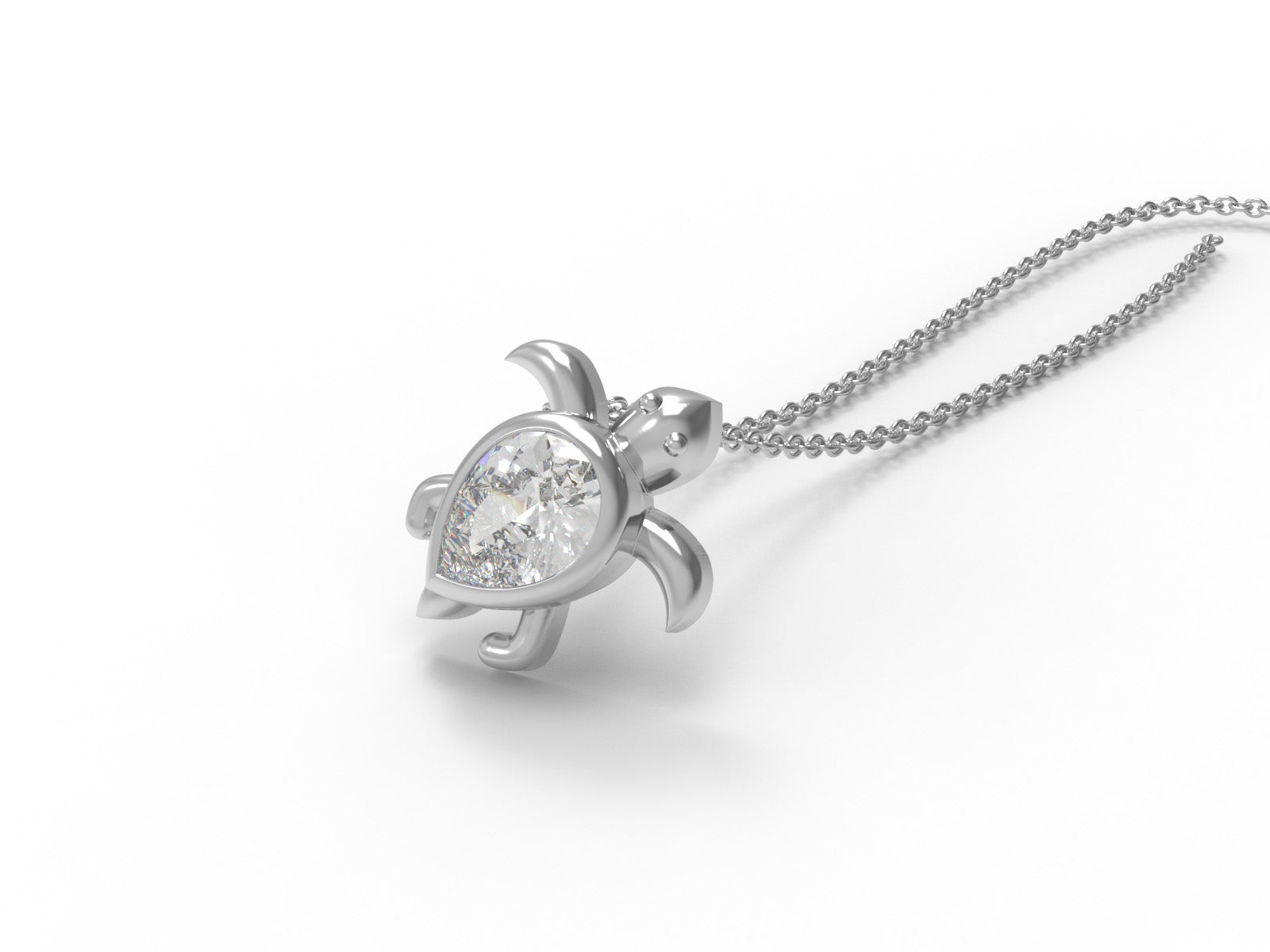 Moissanite Turtle Pendant Necklace - Sterling Silver
