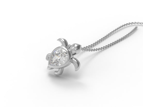 Sea Turtle Pendant 7x5MM Pear Shape Moissanite Diamond 925 Sterling Silver Women Necklace