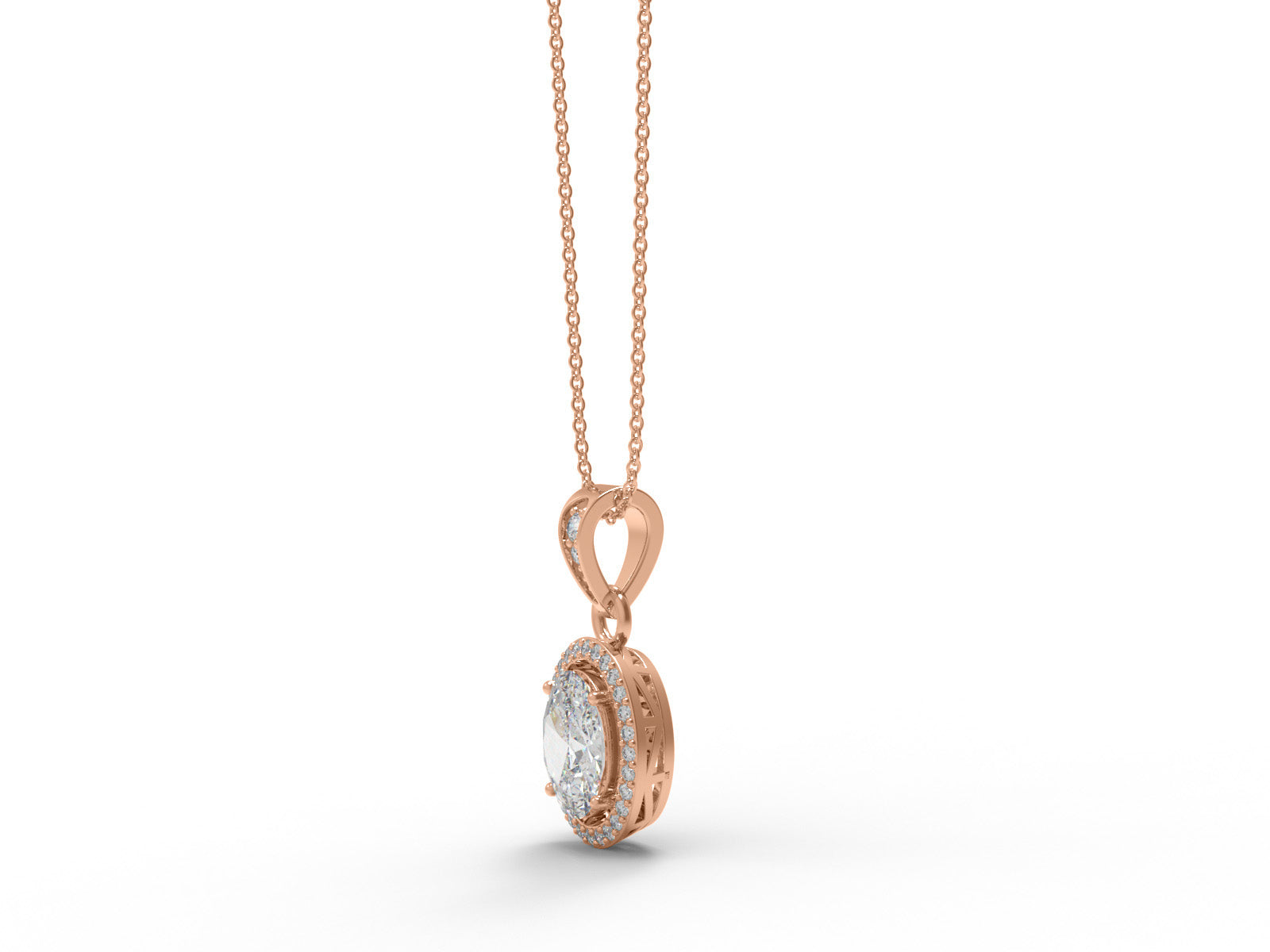 Oval Moissanite Halo Pendant Necklace - Sterling Silver