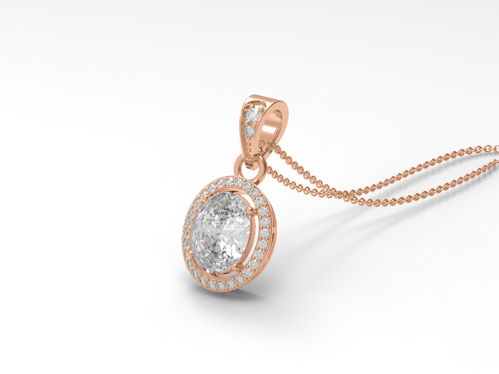 Oval Moissanite Halo Pendant Necklace - Sterling Silver