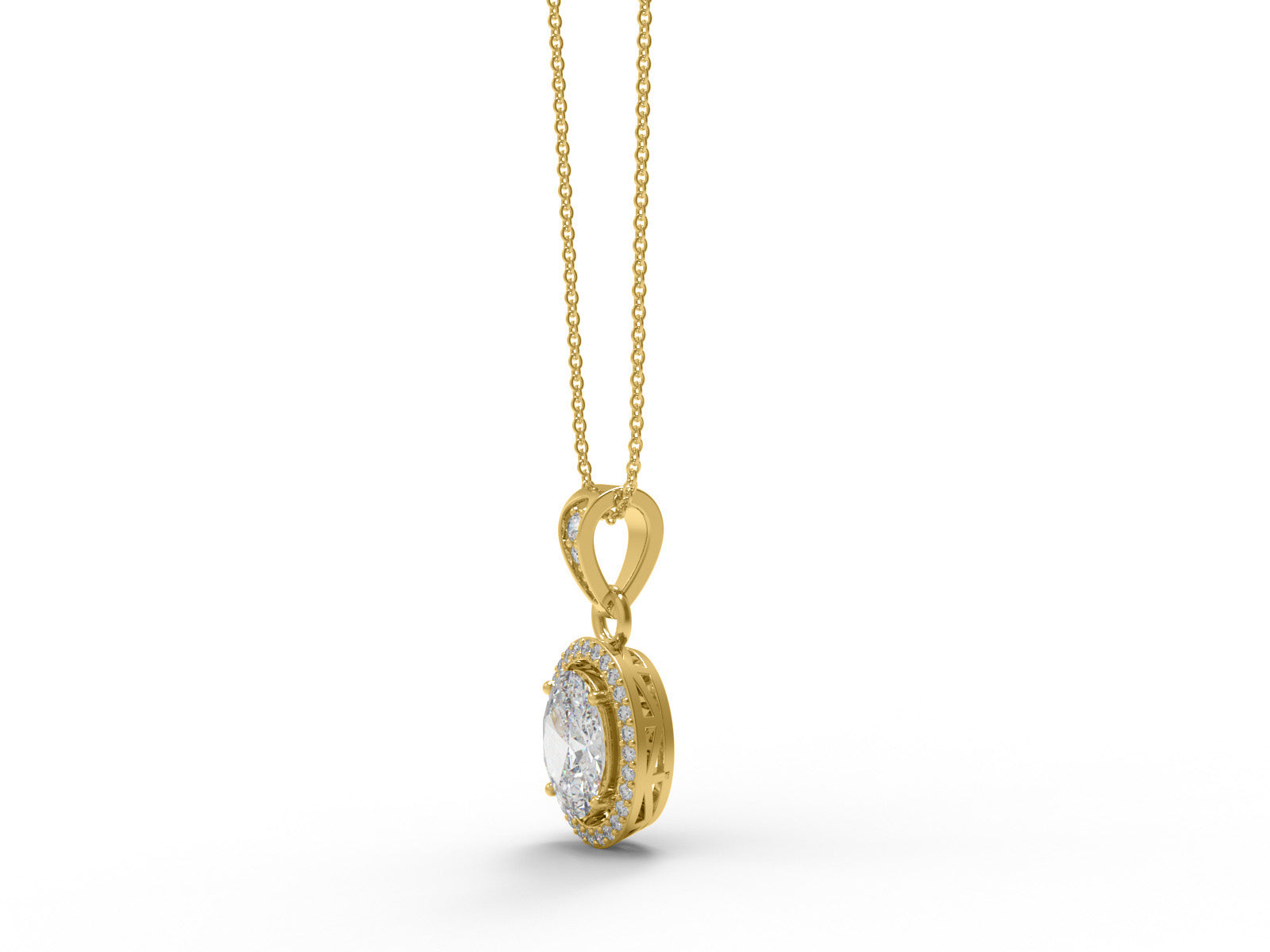 Oval Moissanite Halo Pendant Necklace - Sterling Silver