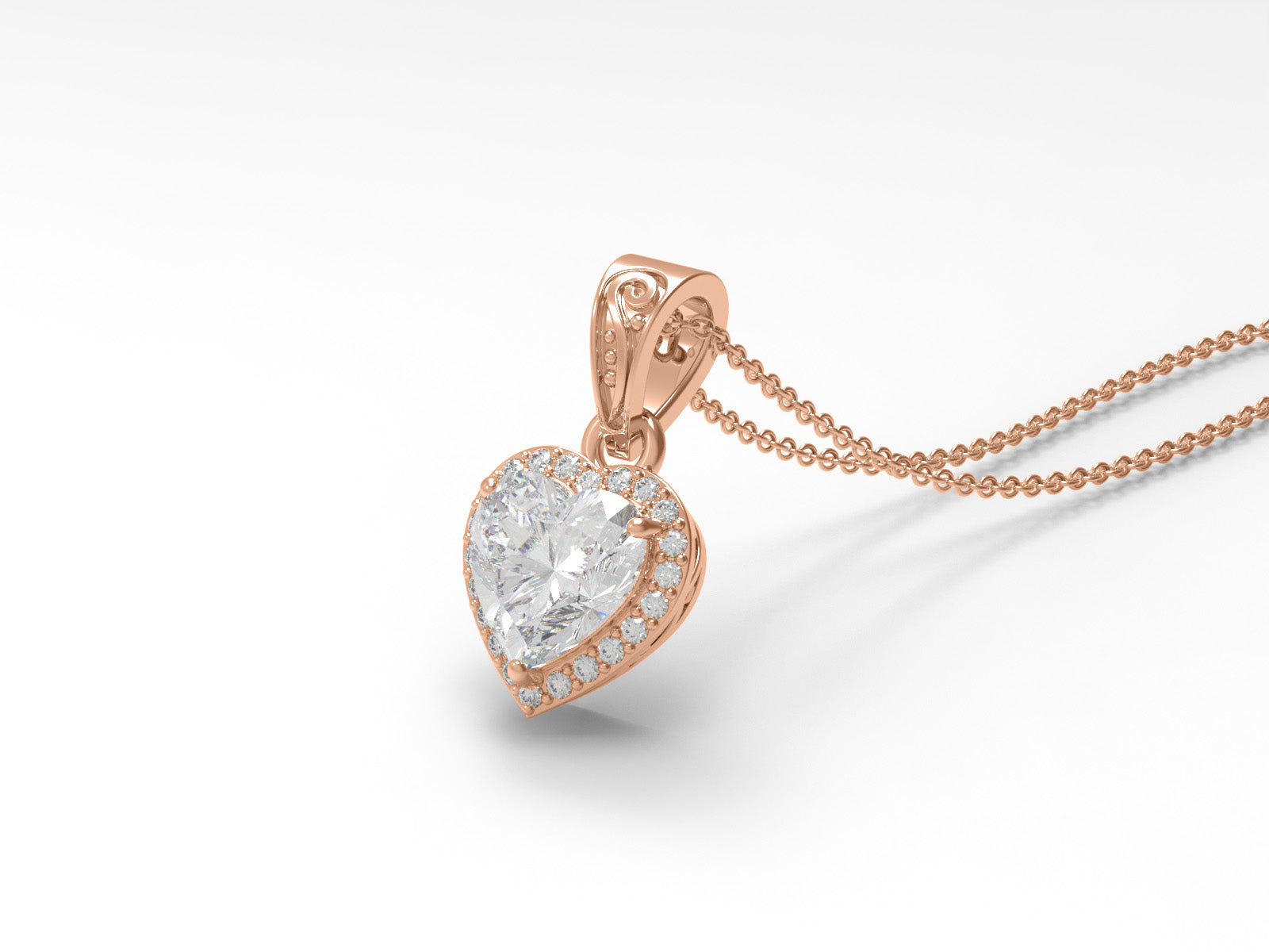 Moissanite Heart Halo Pendant Necklace - Sterling Silver