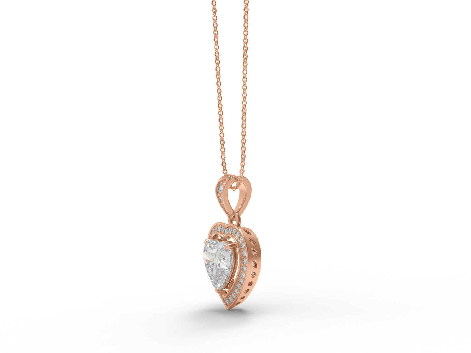 Moissanite Heart Halo Pendant Necklace - Sterling Silver