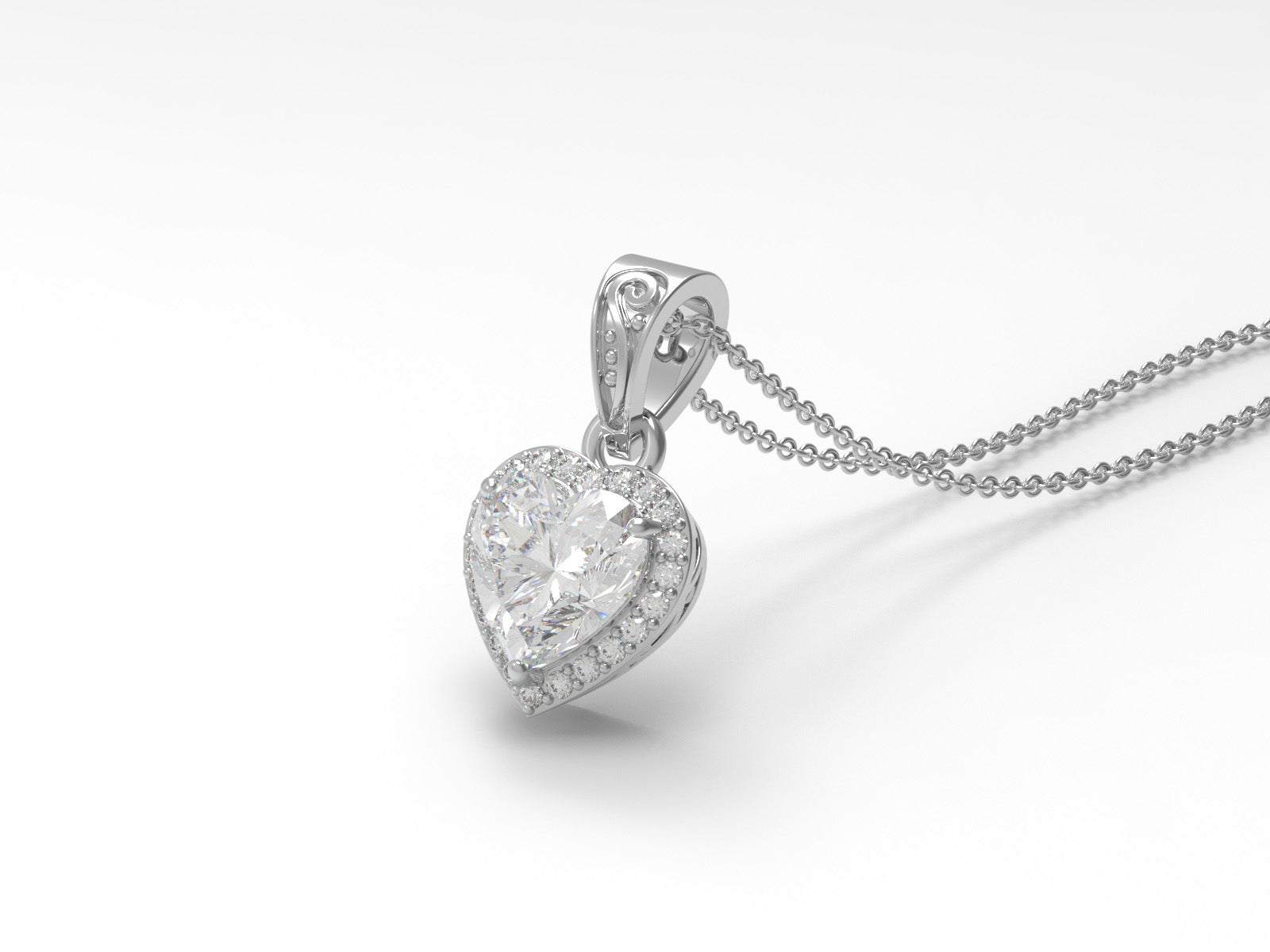 Moissanite Heart Halo Pendant Necklace - Sterling Silver