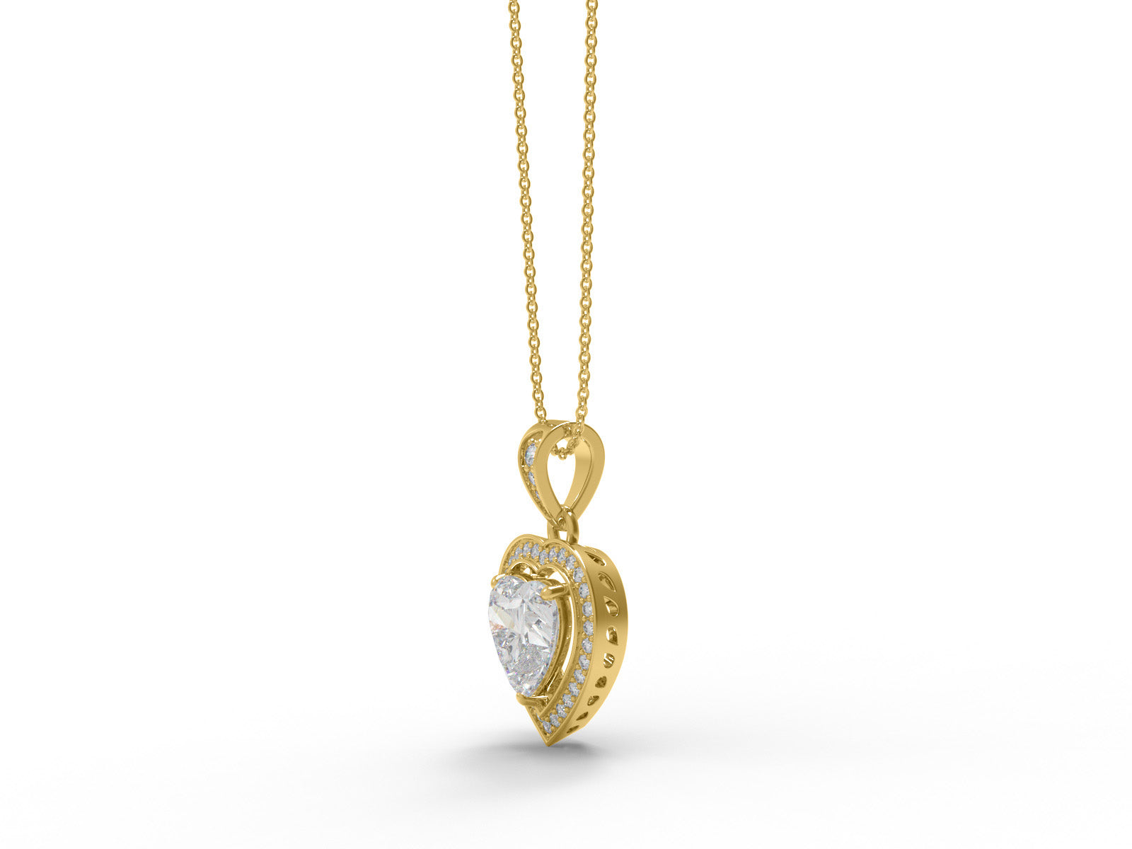 Moissanite Heart Halo Pendant Necklace - Sterling Silver