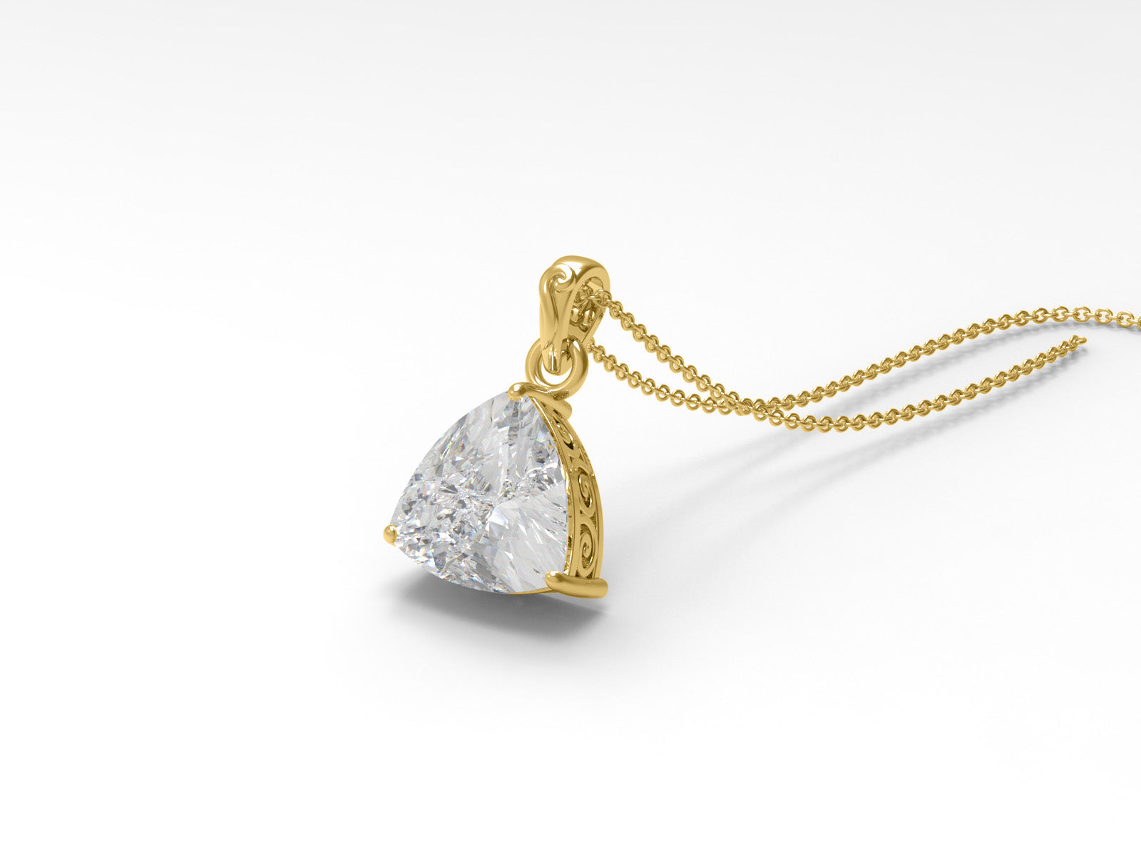 Moissanite Trillion Cut Pendant with Filigree Gallery Necklace - Sterling Silver