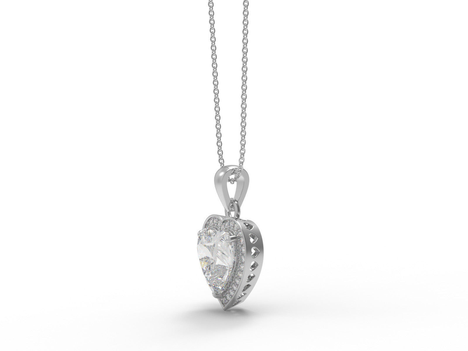 Moissanite Heart-Shaped Halo Pendant Necklace - Sterling Silver