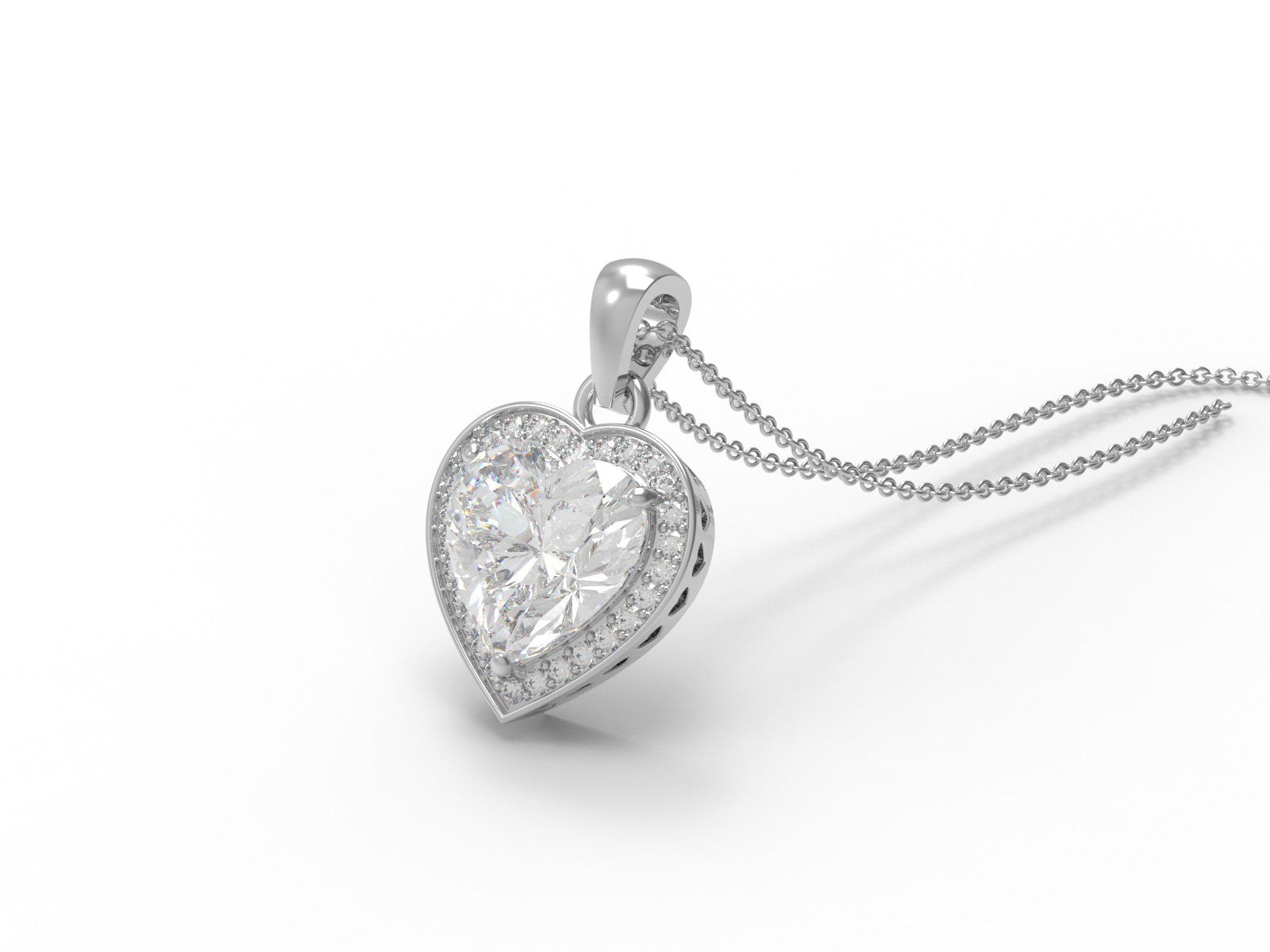 Moissanite Heart-Shaped Halo Pendant Necklace - Sterling Silver