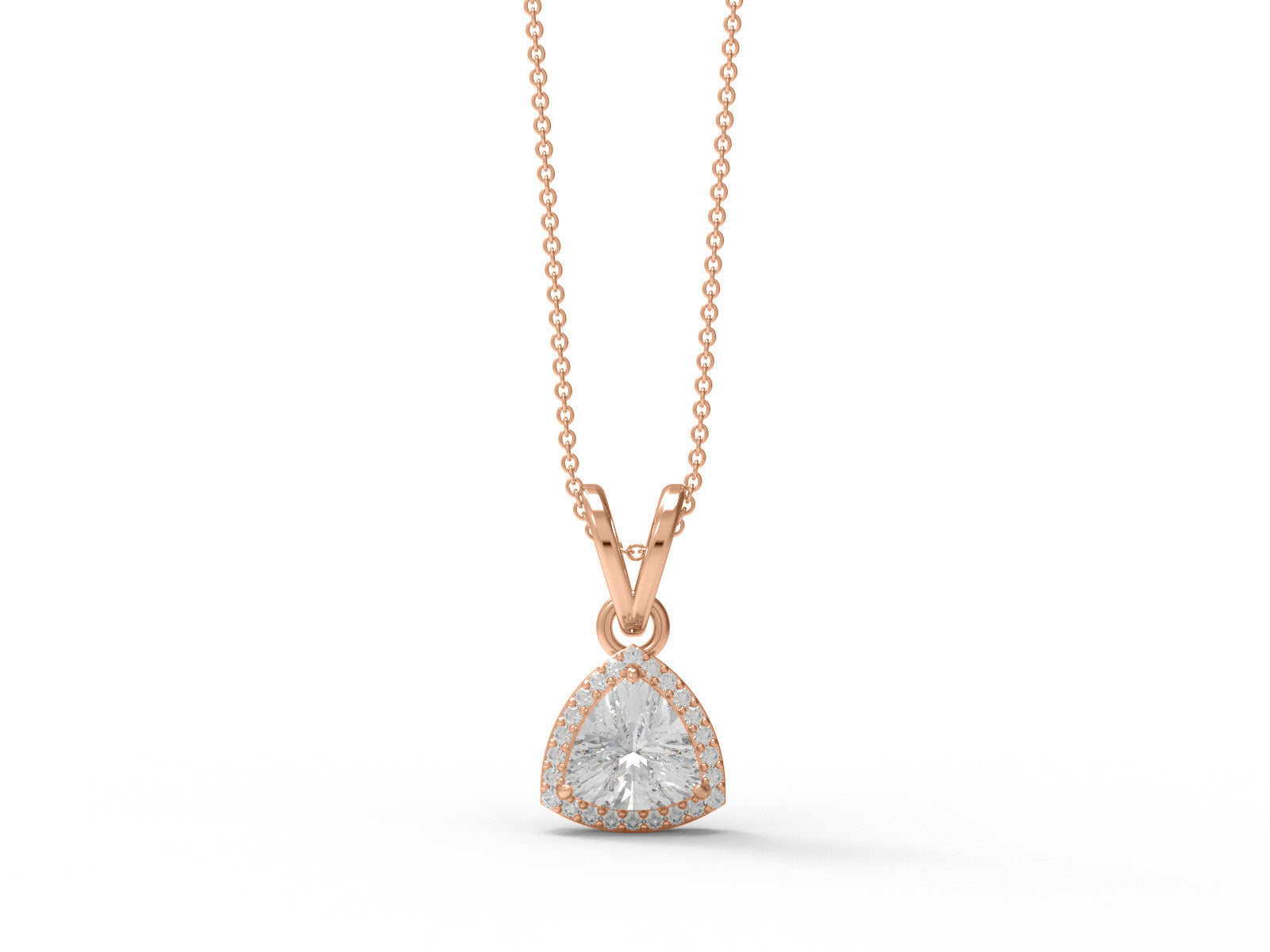 Moissanite Trillion Cut Halo Accents Pendant  - Sterling Silver