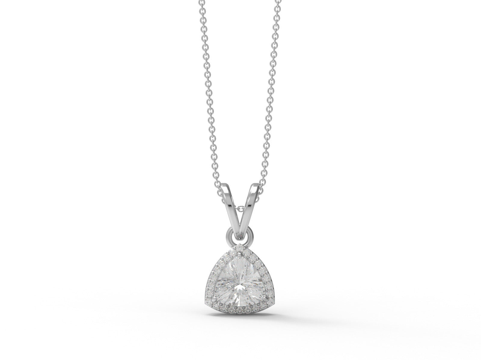 Moissanite Trillion Cut Halo Accents Pendant  - Sterling Silver