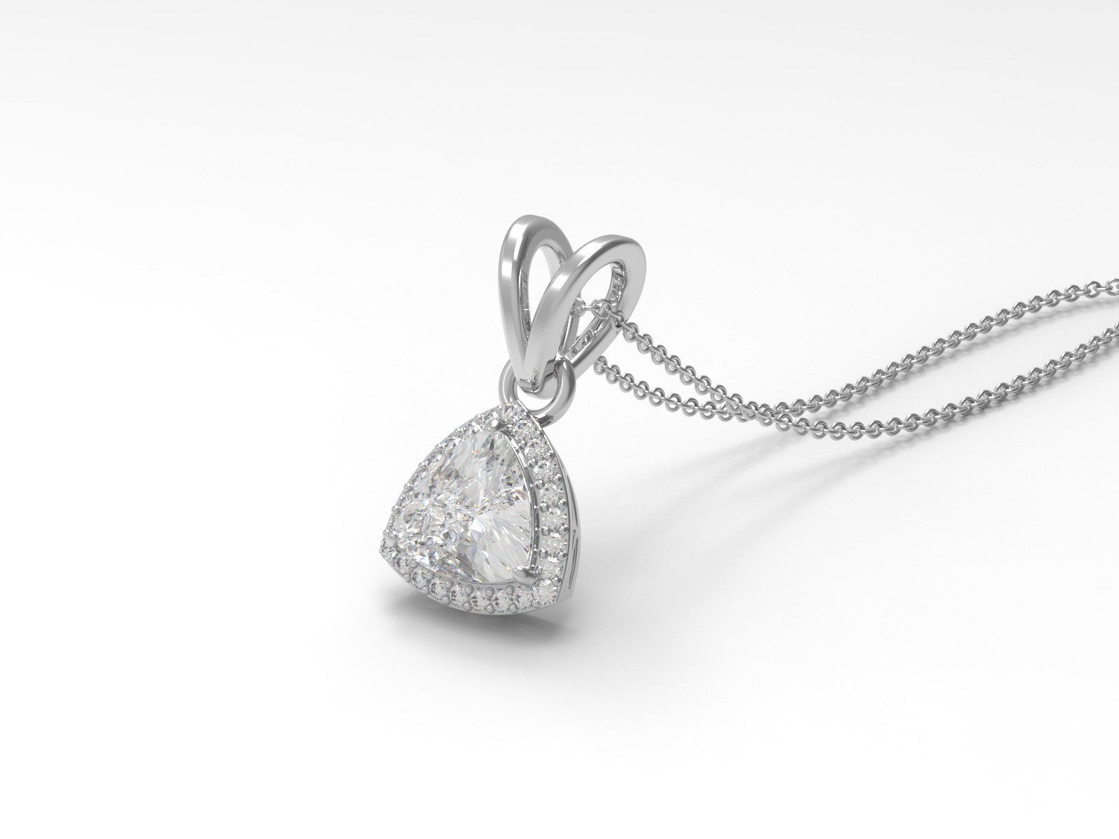 Moissanite Trillion Cut Halo Accents Pendant  - Sterling Silver