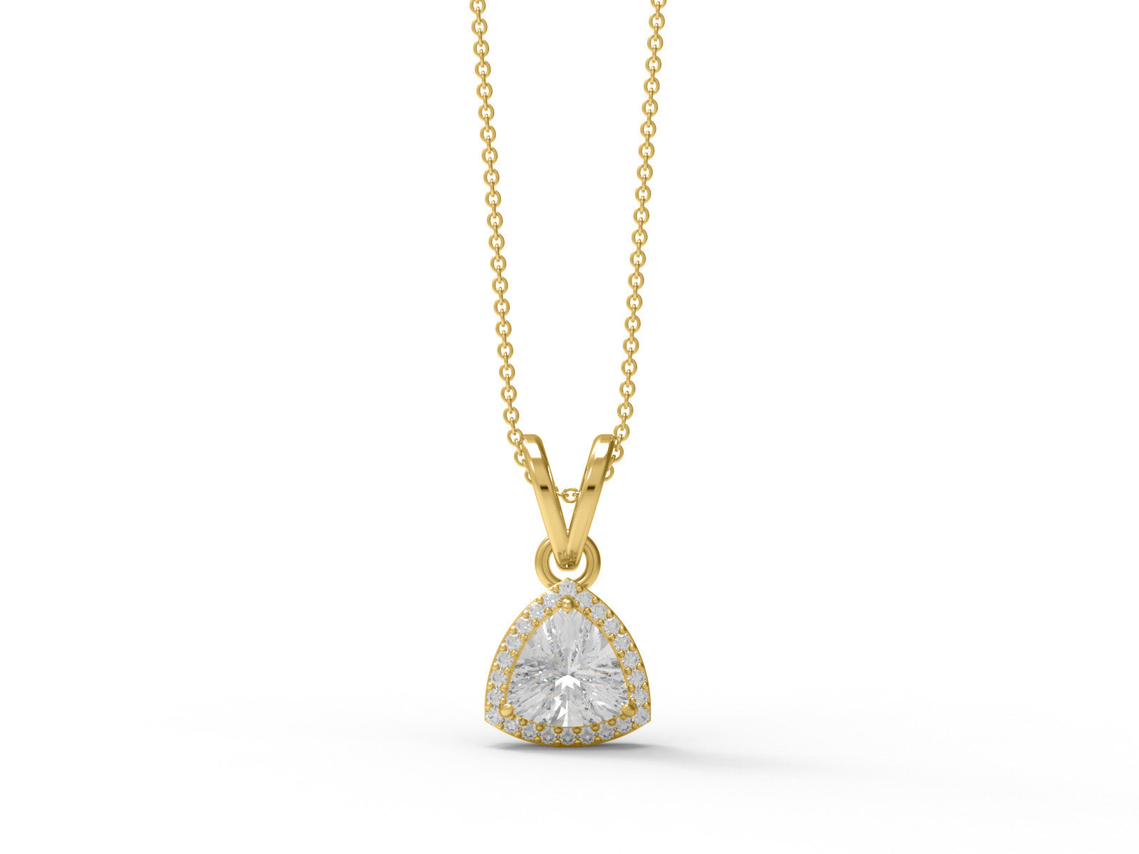 Moissanite Trillion Cut Halo Accents Pendant  - Sterling Silver