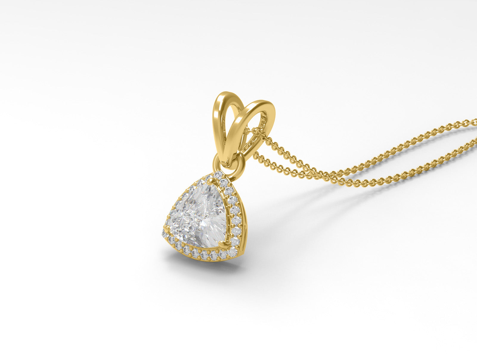 Moissanite Trillion Cut Halo Accents Pendant  - Sterling Silver