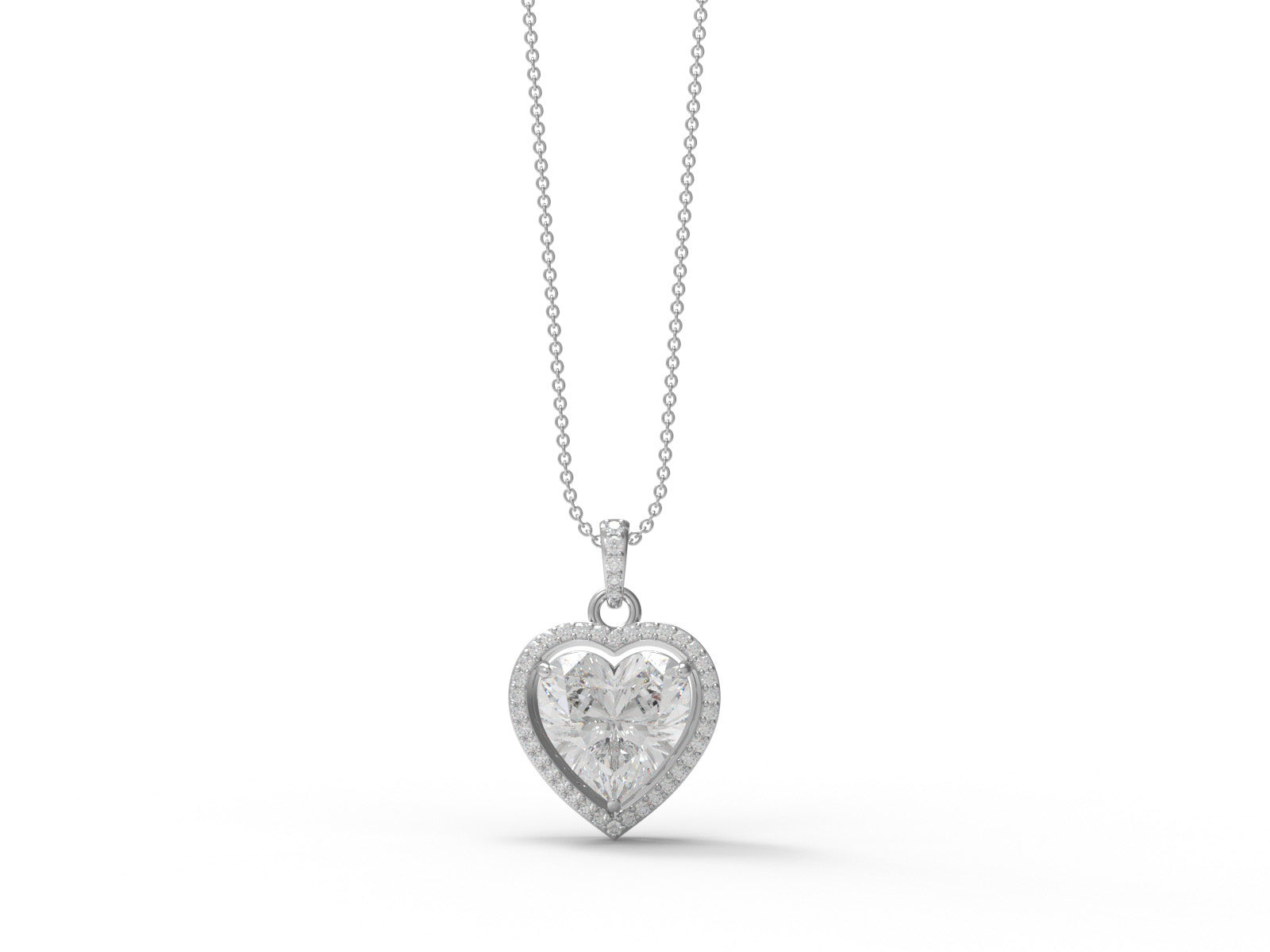 Ciondolo con alone a forma di cuore in moissanite - Argento Sterling