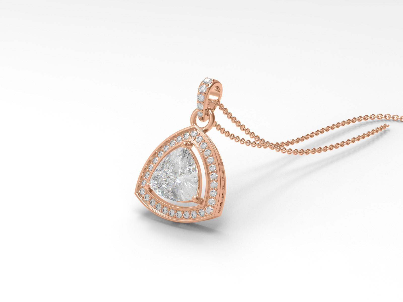 Moissanite Trillion Cut Halo Pendant - Sterling Silver