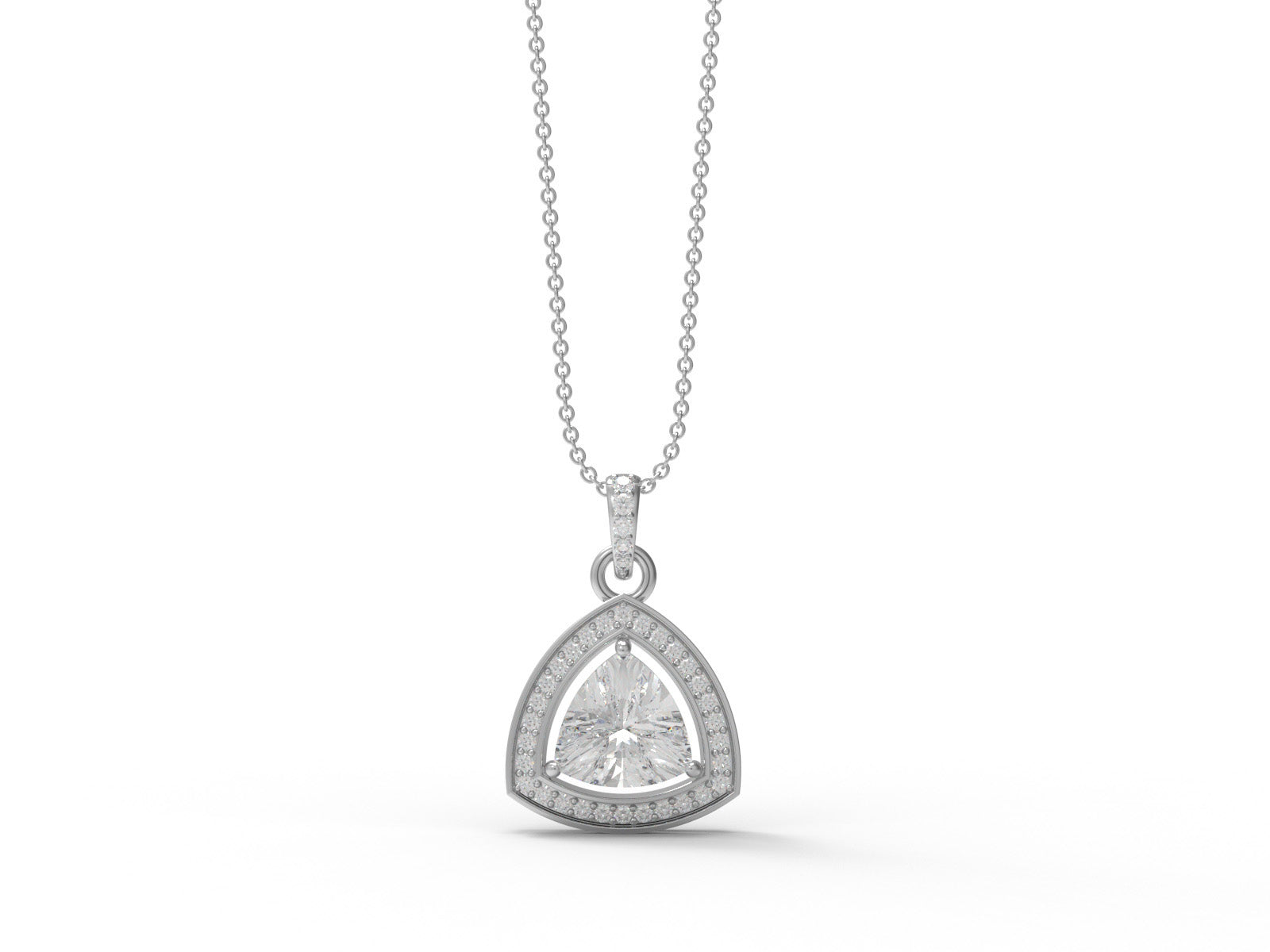 Moissanite Trillion Cut Halo Pendant - Sterling Silver