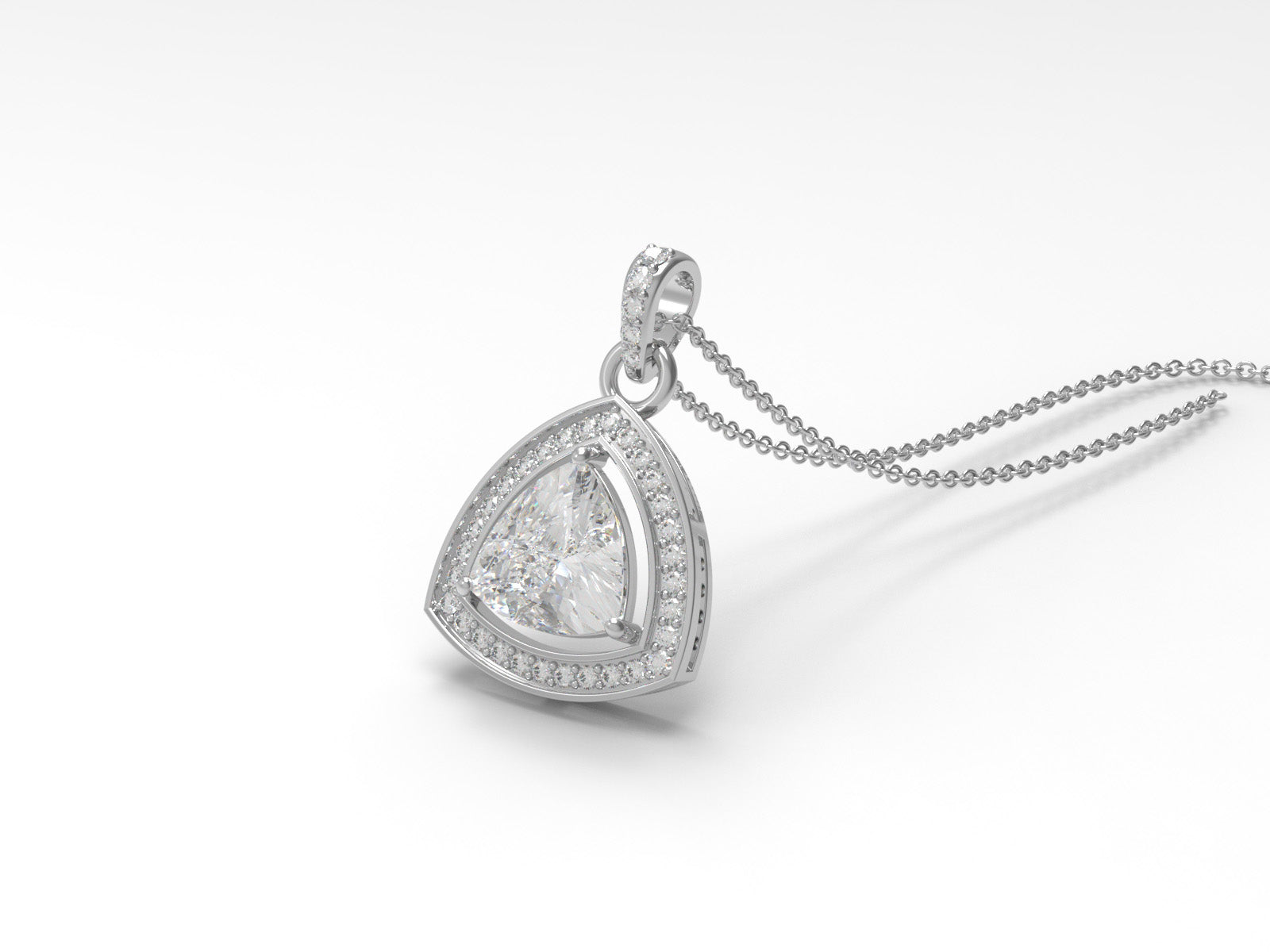 Moissanite Trillion Cut Halo Pendant - Sterling Silver