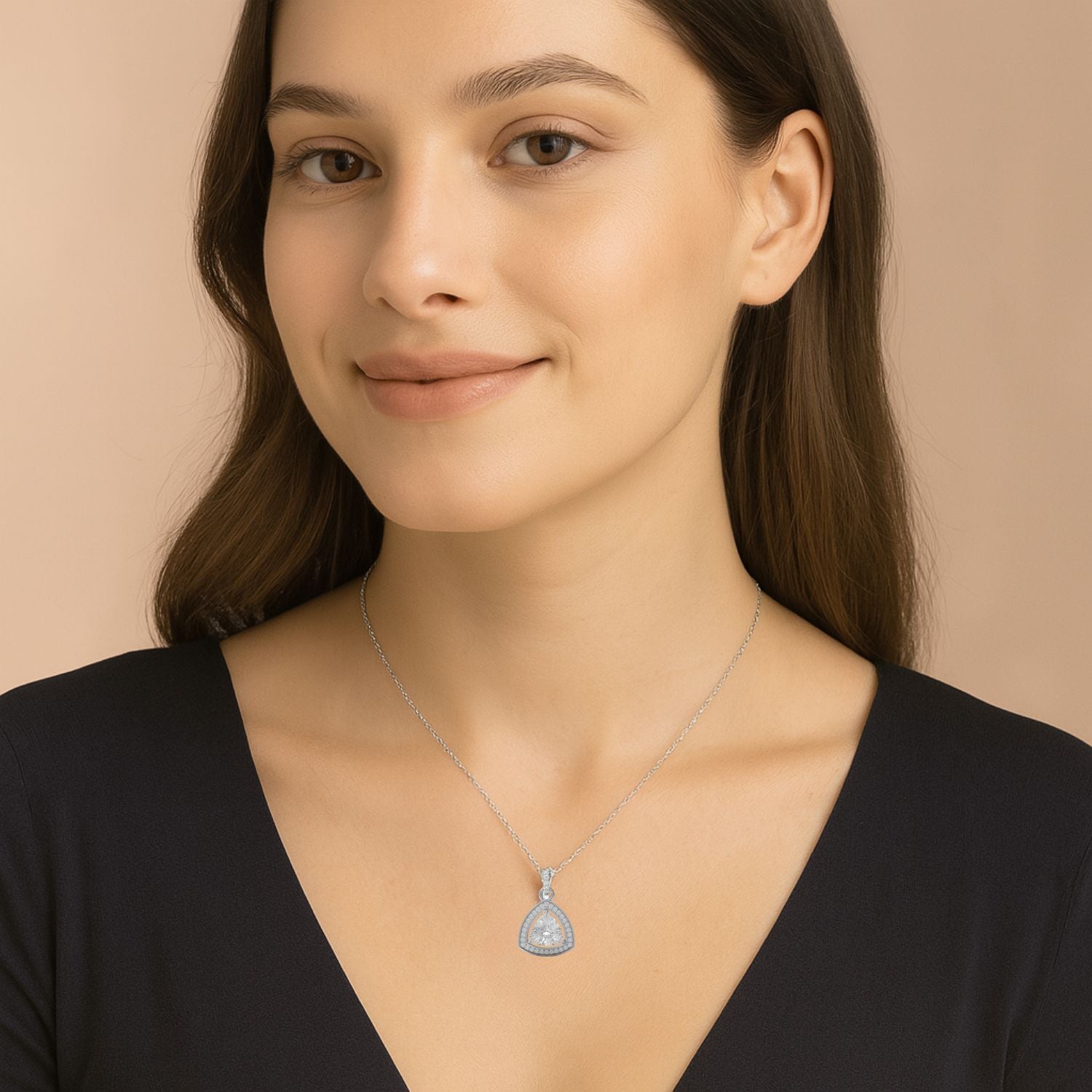 Moissanite Trillion Cut Halo Pendant - Sterling Silver