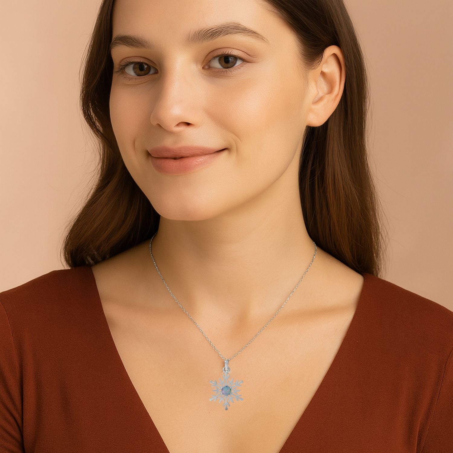 Opal Snowflake Pendant Necklace - Sterling Silver
