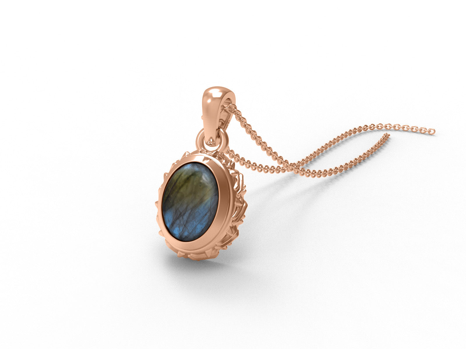 Labradorite Oval Solitaire Necklace - Sterling Silver