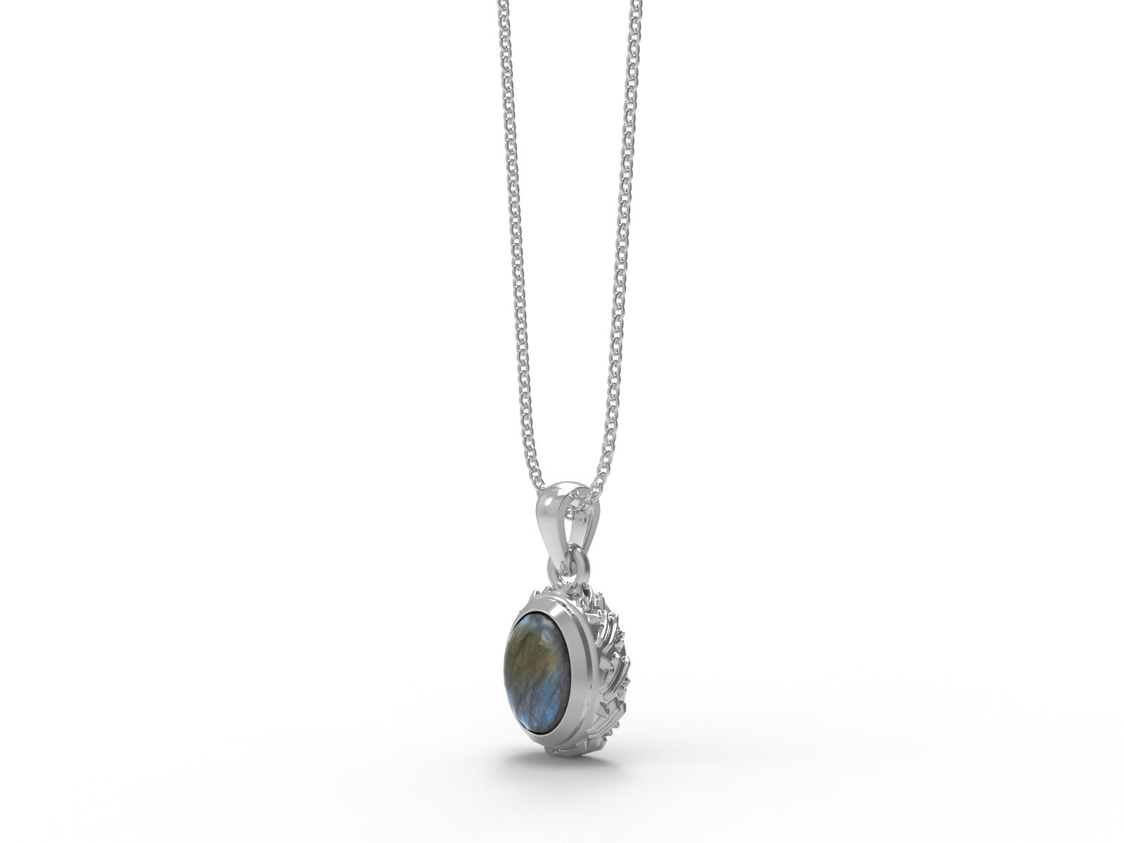 Labradorite Oval Solitaire Necklace - Sterling Silver