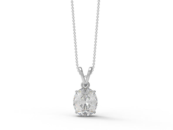 Four Prong Set Oval Moissanite 925 Sterling Silver Solitaire Women Necklace