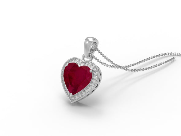 Heart Ruby 925 Sterling Silver Solitaire Love Pendant