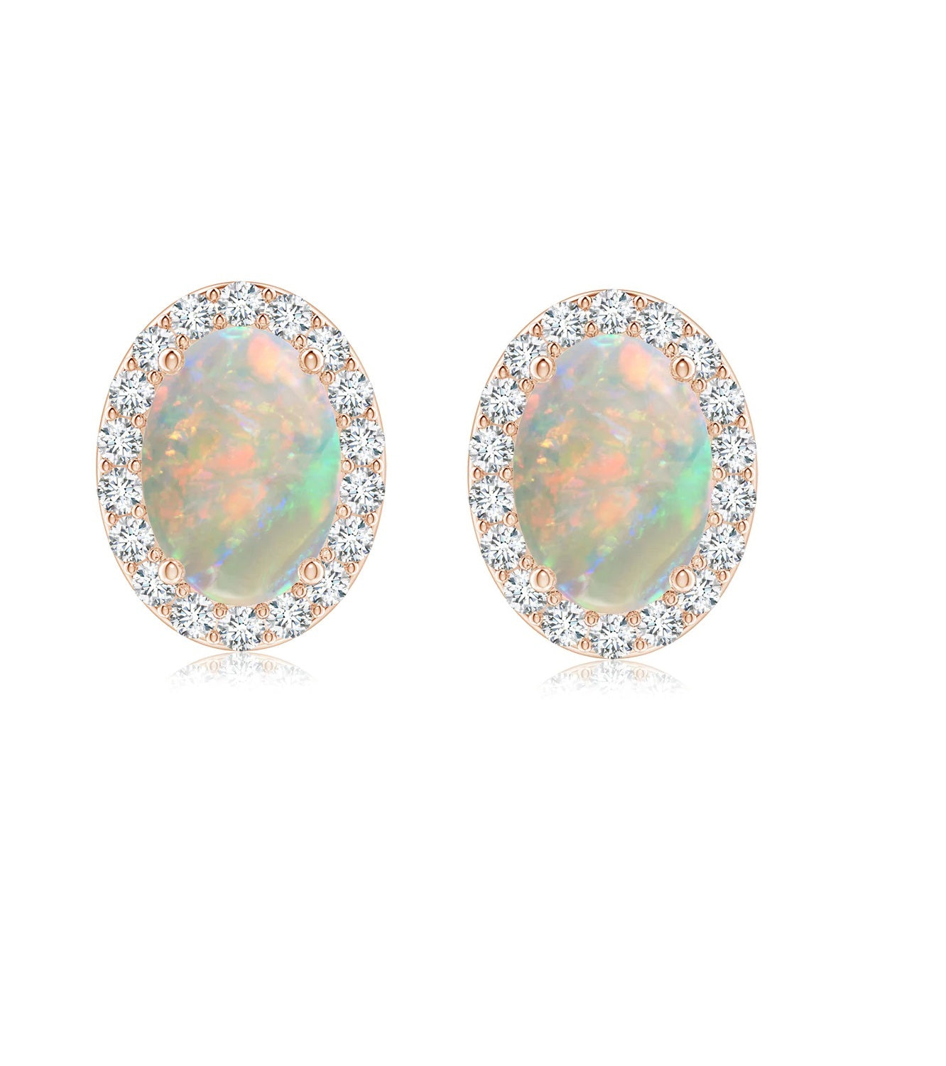 Oval Ethiopian Opal Halo Stud Earrings – Sterling Silver