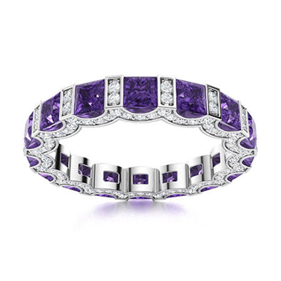 Square Shape Amethyst Eternity Ring 925 Silver