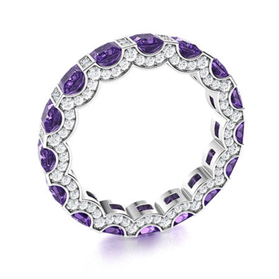 Richfeel Ring! Square Cut Amethyst CZ Wedding Band 925 Sterling Silver Ring