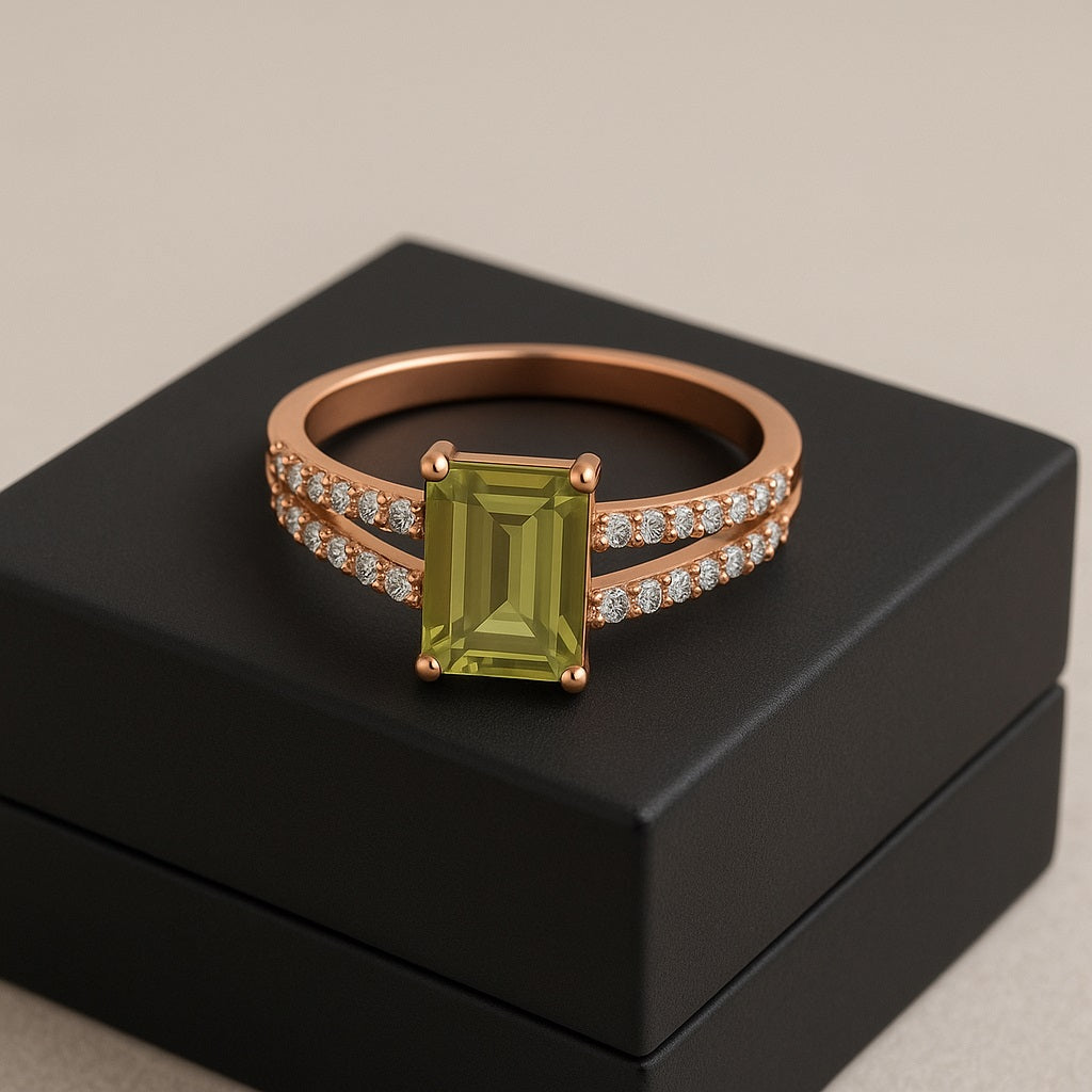 Anello con gambo diviso in peridoto - Argento Sterling