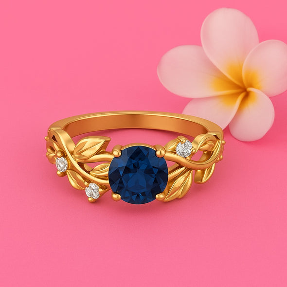 925 Sterling Silver Blue Sapphire Leaf Vine Ring