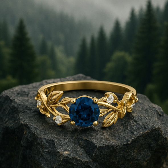925 Sterling Silver Blue Sapphire Leaf Vine Ring