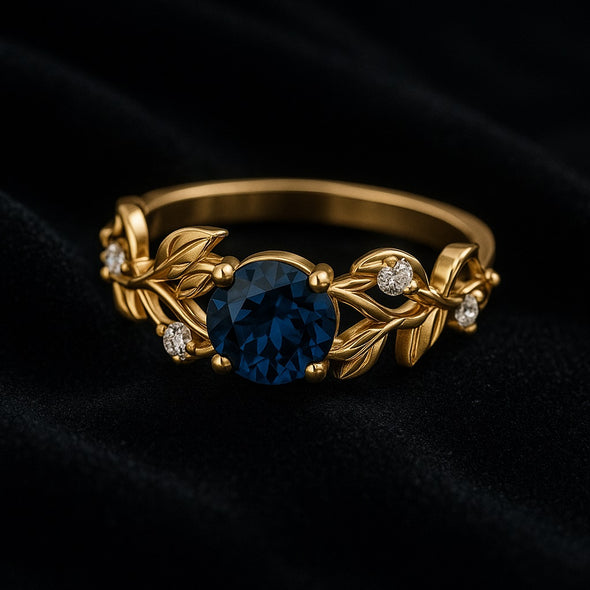 925 Sterling Silver Blue Sapphire Leaf Vine Ring