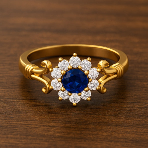 925 Sterling Silve Blue Sapphire Floral Ring