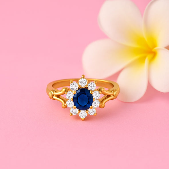 925 Sterling Silve Blue Sapphire Floral Ring