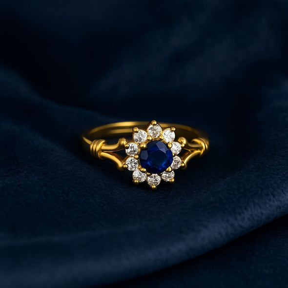 925 Sterling Silve Blue Sapphire Floral Ring