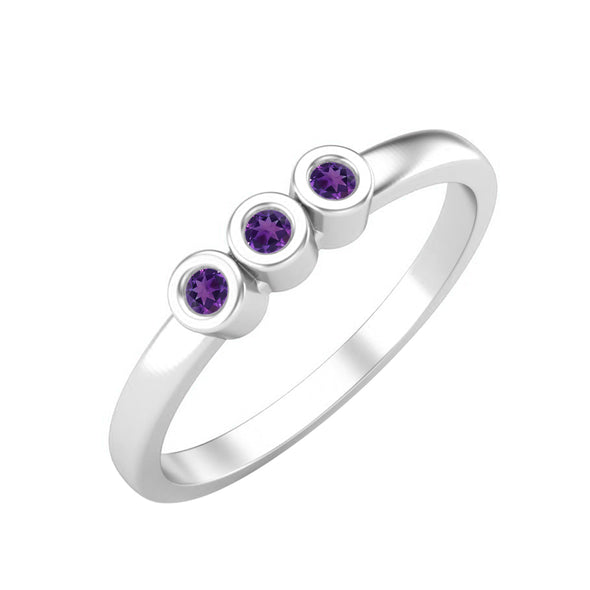 925 Sterling Silver Bezel Set Amethyst Wedding Ring Round Shaped Delicate Engagement Ring