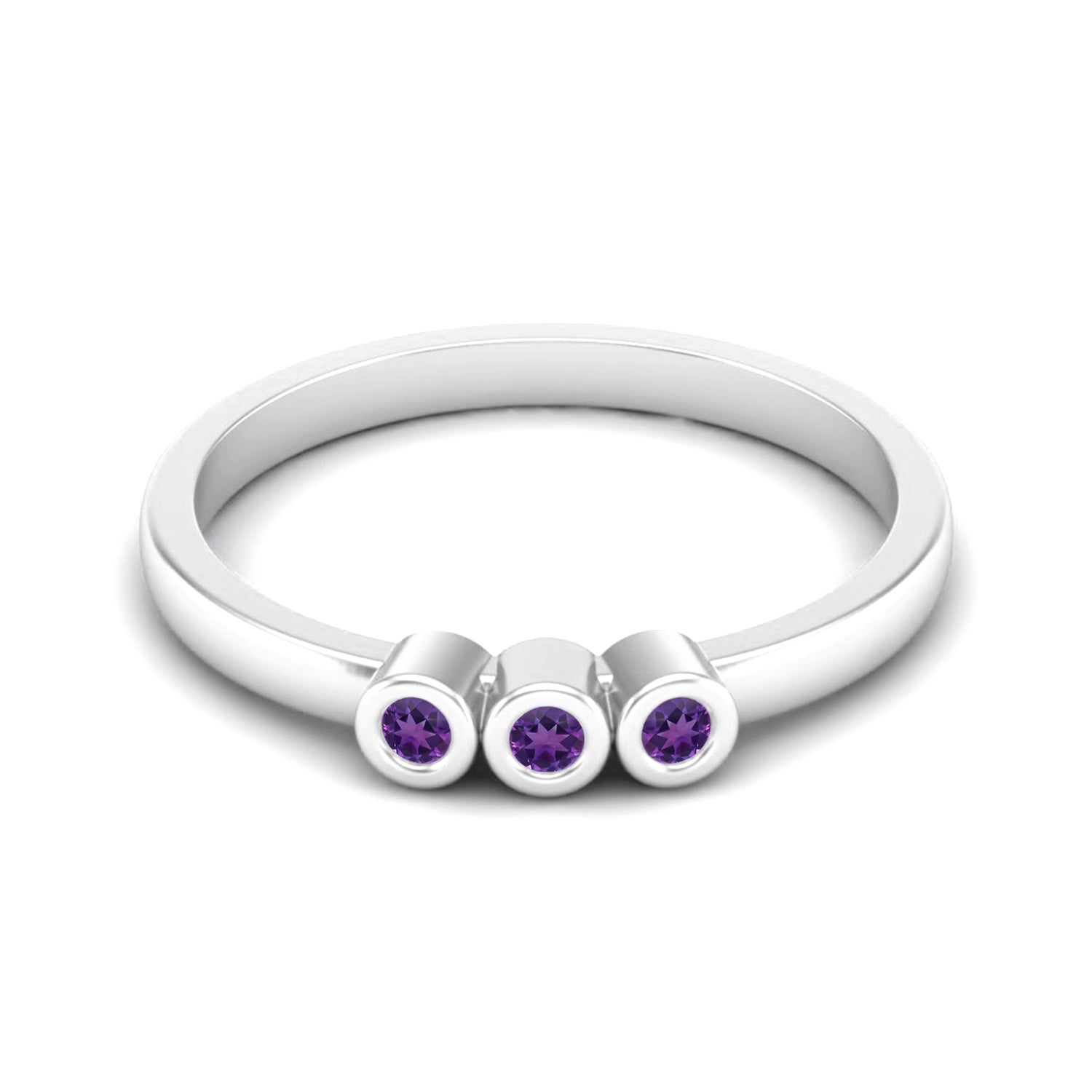 Amethyst Triple Stone Minimalist Ring – Sterling Silver